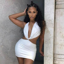 Load image into Gallery viewer, Faux Pu Leather Mini Dresses Sexy V Neck Backless Bodycon Dresses - Sophornlilly