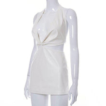 Load image into Gallery viewer, Faux Pu Leather Mini Dresses Sexy V Neck Backless Bodycon Dresses - Sophornlilly