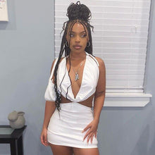 Load image into Gallery viewer, Faux Pu Leather Mini Dresses Sexy V Neck Backless Bodycon Dresses - Sophornlilly