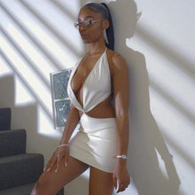 Load image into Gallery viewer, Faux Pu Leather Mini Dresses Sexy V Neck Backless Bodycon Dresses - Sophornlilly