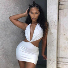 Load image into Gallery viewer, Faux Pu Leather Mini Dresses Sexy V Neck Backless Bodycon Dresses - Sophornlilly