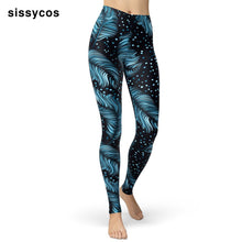 Load image into Gallery viewer, Feather Printed Leggings for Women Girls Blue Dots Stretch Brushed
