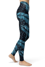 Load image into Gallery viewer, Feather Printed Leggings for Women Girls Blue Dots Stretch Brushed