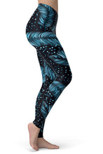Load image into Gallery viewer, Feather Printed Leggings for Women Girls Blue Dots Stretch Brushed