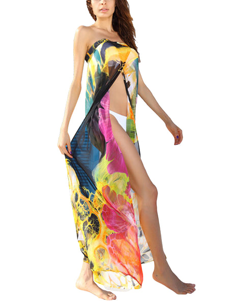 Female Beach Dress Tie Dyed Sleeveless Strapless Long Dress Bikini