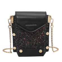 Load image into Gallery viewer, Female Sequins Small Square Bags Clamshell PU Leather Designer Chain