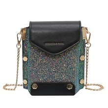 Load image into Gallery viewer, Female Sequins Small Square Bags Clamshell PU Leather Designer Chain