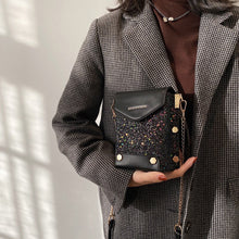 Load image into Gallery viewer, Female Sequins Small Square Bags Clamshell PU Leather Designer Chain