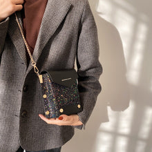 Load image into Gallery viewer, Female Sequins Small Square Bags Clamshell PU Leather Designer Chain