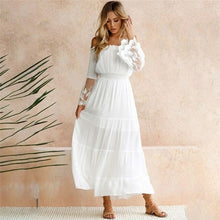 Load image into Gallery viewer, Strapless Long Sleeve Sundress Women's White Beach Dress Summer
