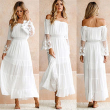 Load image into Gallery viewer, Strapless Long Sleeve Sundress Women's White Beach Dress Summer