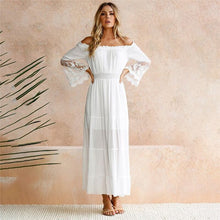Load image into Gallery viewer, Strapless Long Sleeve Sundress Women's White Beach Dress Summer