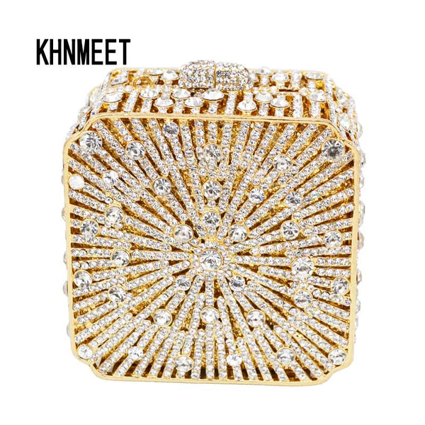 Female banquet Party Bag Luxury Crystal Clutch Bag Box Classic Metal