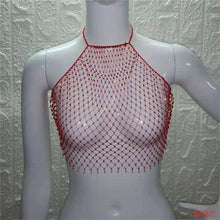 Load image into Gallery viewer, FestivalQueen Women Mesh Rhinestone Backless Crop Top Sexy Sleeveless