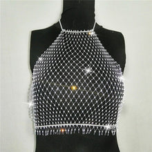 Load image into Gallery viewer, FestivalQueen Women Mesh Rhinestone Backless Crop Top Sexy Sleeveless