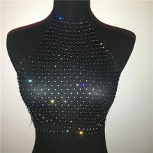Load image into Gallery viewer, FestivalQueen Women Mesh Rhinestone Backless Crop Top Sexy Sleeveless