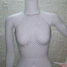 Load image into Gallery viewer, FestivalQueen Women Mesh Rhinestone Backless Crop Top Sexy Sleeveless