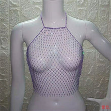 Load image into Gallery viewer, FestivalQueen Women Mesh Rhinestone Backless Crop Top Sexy Sleeveless