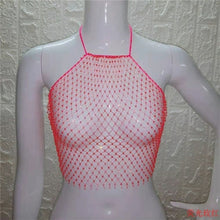 Load image into Gallery viewer, FestivalQueen Women Mesh Rhinestone Backless Crop Top Sexy Sleeveless