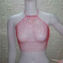 Load image into Gallery viewer, FestivalQueen Women Mesh Rhinestone Backless Crop Top Sexy Sleeveless