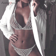 Load image into Gallery viewer, FestivalQueen luxury hollow out diamond bra set women sexy halter