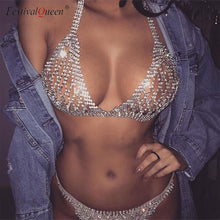 Load image into Gallery viewer, FestivalQueen luxury hollow out diamond bra set women sexy halter