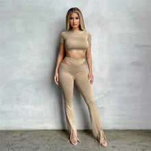 Load image into Gallery viewer, Flare Pant High Waist Khaki Trousers Pantalon Femme Hollow Out Split