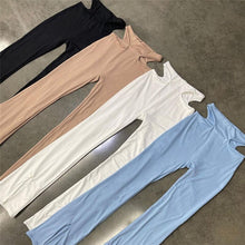 Load image into Gallery viewer, Flare Pant High Waist Khaki Trousers Pantalon Femme Hollow Out Split