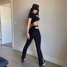 Load image into Gallery viewer, Flare Pant High Waist Khaki Trousers Pantalon Femme Hollow Out Split