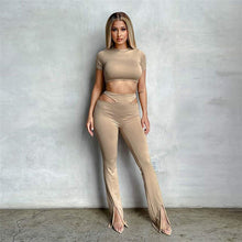 Load image into Gallery viewer, Flare Pant High Waist Khaki Trousers Pantalon Femme Hollow Out Split