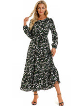 Load image into Gallery viewer, Floral Dress Women Long Sleeve Ruched Print A Line O Neck Maxi Sexy