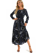 Load image into Gallery viewer, Floral Dress Women Long Sleeve Ruched Print A Line O Neck Maxi Sexy