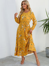 Load image into Gallery viewer, Floral Dress Women Long Sleeve Ruched Print A Line O Neck Maxi Sexy