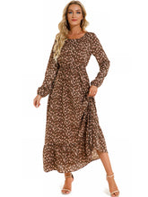 Load image into Gallery viewer, Floral Dress Women Long Sleeve Ruched Print A Line O Neck Maxi Sexy