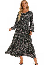 Load image into Gallery viewer, Floral Dress Women Long Sleeve Ruched Print A Line O Neck Maxi Sexy