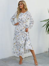 Load image into Gallery viewer, Floral Dress Women Long Sleeve Ruched Print A Line O Neck Maxi Sexy