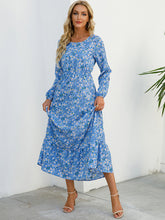 Load image into Gallery viewer, Floral Dress Women Long Sleeve Ruched Print A Line O Neck Maxi Sexy