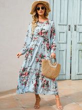 Load image into Gallery viewer, Floral Dress Women Long Sleeve Ruched Print A Line O Neck Maxi Sexy