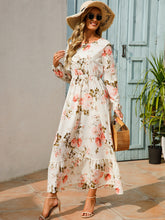 Load image into Gallery viewer, Floral Dress Women Long Sleeve Ruched Print A Line O Neck Maxi Sexy