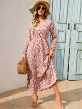 Load image into Gallery viewer, Floral Dress Women Long Sleeve Ruched Print A Line O Neck Maxi Sexy