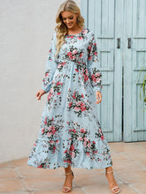 Load image into Gallery viewer, Floral Dress Women Long Sleeve Ruched Print A Line O Neck Maxi Sexy
