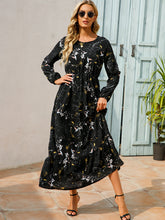Load image into Gallery viewer, Floral Dress Women Long Sleeve Ruched Print A Line O Neck Maxi Sexy