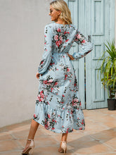 Load image into Gallery viewer, Floral Dress Women Long Sleeve Ruched Print A Line O Neck Maxi Sexy