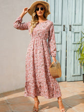 Load image into Gallery viewer, Floral Dress Women Long Sleeve Ruched Print A Line O Neck Maxi Sexy