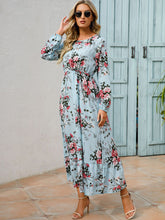 Load image into Gallery viewer, Floral Dress Women Long Sleeve Ruched Print A Line O Neck Maxi Sexy