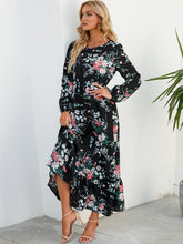 Load image into Gallery viewer, Floral Dress Women Long Sleeve Ruched Print A Line O Neck Maxi Sexy