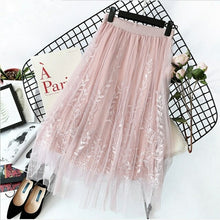 Load image into Gallery viewer, Floral Embroidery A line Tutu Lace Mesh Skirt Women Elegant Tulle Long
