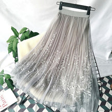 Load image into Gallery viewer, Floral Embroidery A line Tutu Lace Mesh Skirt Women Elegant Tulle Long