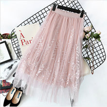 Load image into Gallery viewer, Floral Embroidery A line Tutu Lace Mesh Skirt Women Elegant Tulle Long
