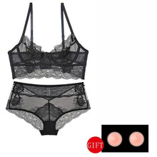 Load image into Gallery viewer, Floral Embroidery Lace Bra And High Waist Panties Set Sexy Lingerie